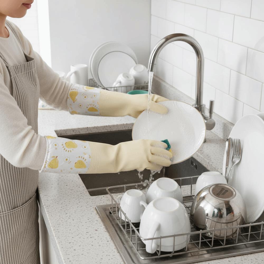 Thickened Dishwashing Gloves Waterproof Winter Gloves Rubber Fleece Gloves Car Washing