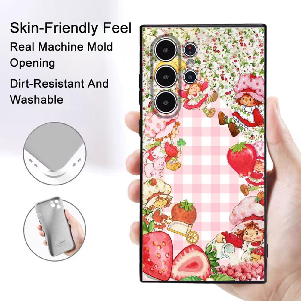 Strawberry Pink S-Shortcake Phone Case Samsung Galaxy S25 S24 S22 S23 Ultra S21 S20 Plus 5G Frosted Non-Slip Full Soft Cover