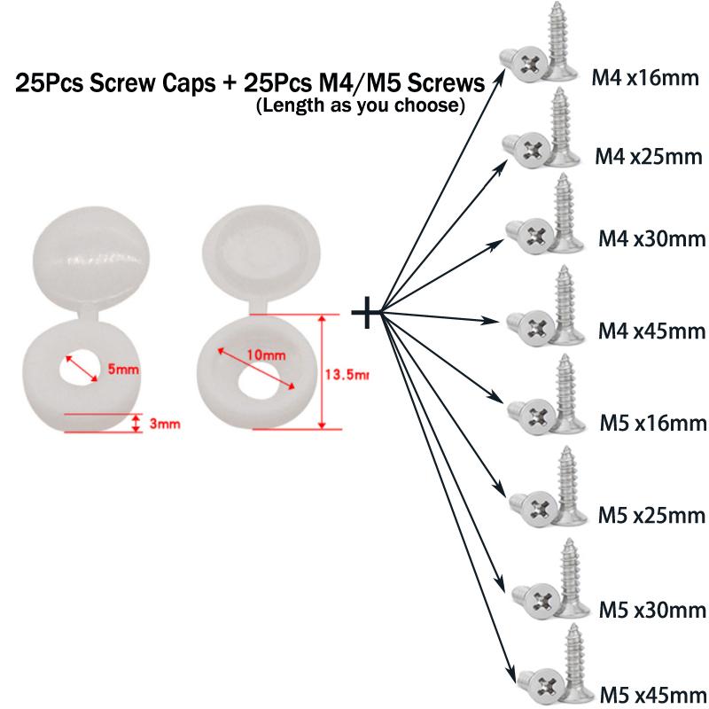 50 buc Capace cu șuruburi Capace cu balamale pentru șuruburi cu șuruburi din oțel inoxidabil 304 pentru mobilă auto Piulițe decorative șuruburi de acoperire Hardware