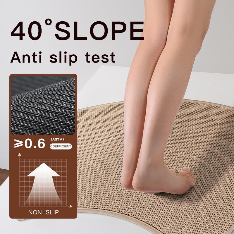 Oblouková lněná koupelnová předložka - Protiskluzová sprchová rohož, Ručně tkaná rychleschnoucí podložka do koupelny s gumovým podkladem, Lze prát v pračce