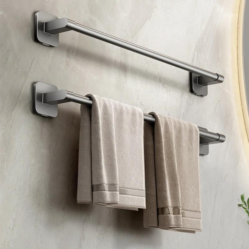 Towel Holder Space Aluminum Bar No Drilling Bathroom Organizers Self-adhesive Towel Bar Bathroom Shelves Kitchen Storage Rack