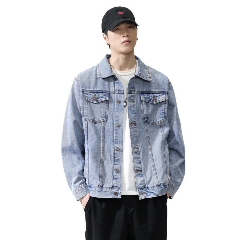 Spring and Autumn New Men's Korean Style Multi-Pocket Lapel Loose Large Size Denim Jacket Trendy Thin Style Internet Celebrity Same Style Jacket
