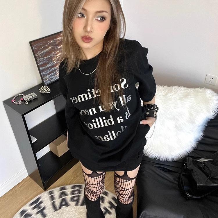 American high street short-sleeved t-shirt women's oversize summer new slogan printing basic top pure cotton half-sleeved