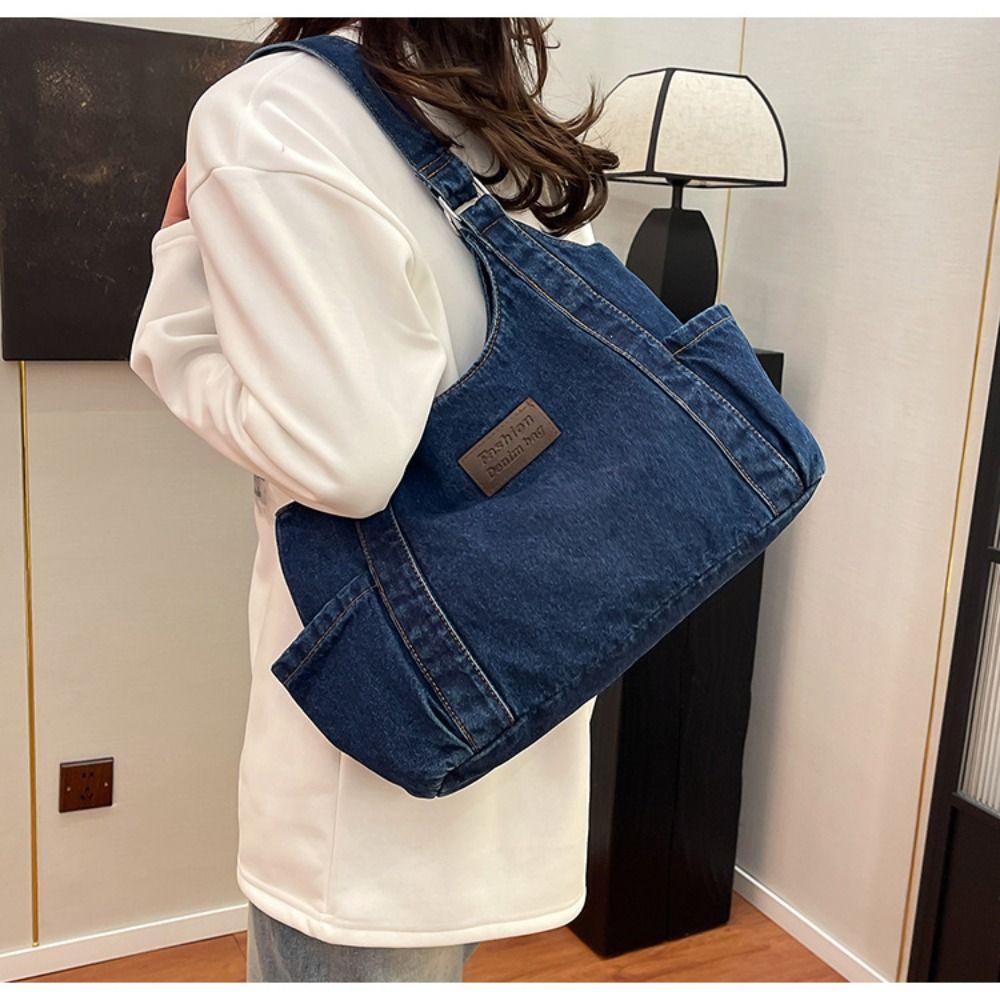 Simple Canvas Tote Bag Korean Style Underarm Packs Fashion Denim Shoulder Bag Girls