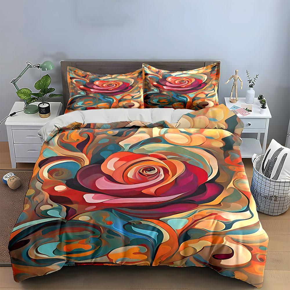 Abstract Multicolor Rose Design. Bedding Sets Duvet Cover Sets Duvet Covers Pillowcases(1* Duvet Cover 2* Pillowcases Without Duvet Insert)