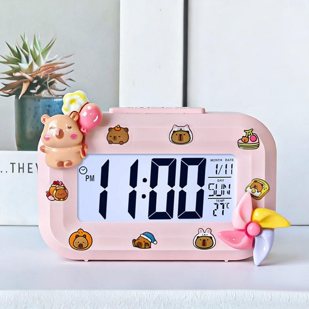 DIY Cartoon LED Digitaluhr Stille Mini-Capybara Wecker mit Nachtlicht Schreibtischuhr Studentenwohnheim
