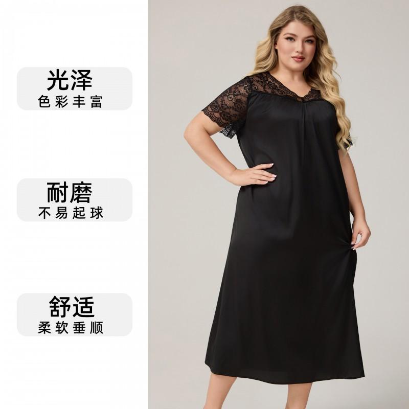 Plus Size Womens Lightweight Satin Sleep Dress V-Neck Short Sleeve Loose Nightgown Fall Home Lounge
