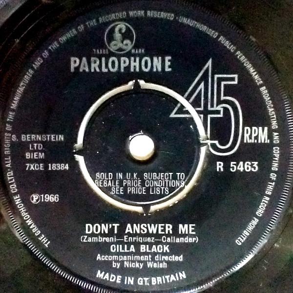 7inch Record CILLA BLACK - Don't Answer Me R5463 Parlophone 1966 UK Pop Used