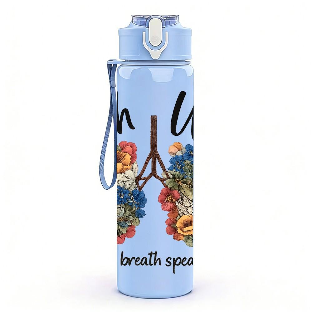 1PC Floral Paris Letter Print 750ml Color Plastic Sports Water Bottle Leakproof Flip Straw Lid Suitable for Sports Office Home Use