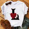 Rose ABC Alphabet Graphic Print White Tee Women Casual Loose Oversize Shirt Top Daily Wear Durable Plus Size Short Sleeve