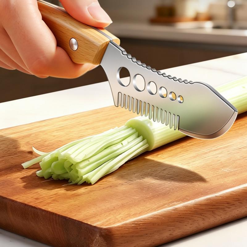Cortador de Verduras 3 en 1 de Acero Inoxidable Mango Ergonómico Rebanador de Cebolleta Picadora de Hierbas para Picnic Cocina al Aire Libre