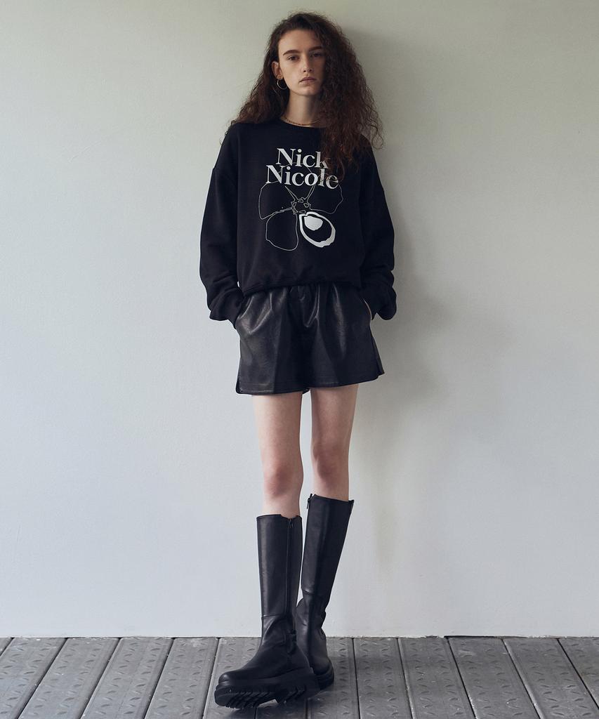Nigaennikol Banding Leather Half Pants_Black