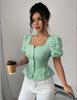 European and American Summer Women's Elegant Square Neck Puff Sleeve Top