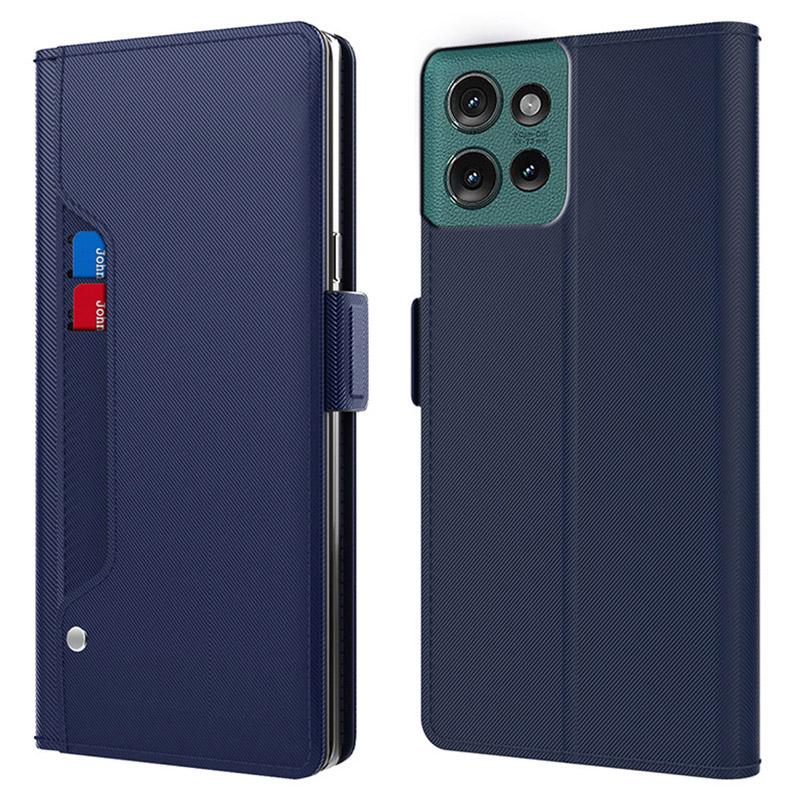 

Для Motorola Edge 50 5G Чехол Подставка PU Кожаный Чехол для Телефона Держатель для Карт Зеркало Blue