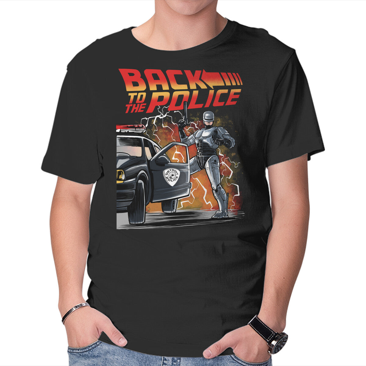 Unisex Crew Neck T-Shirt Back To The Police Graphic Short Sleeve Casual Tee XXXXL