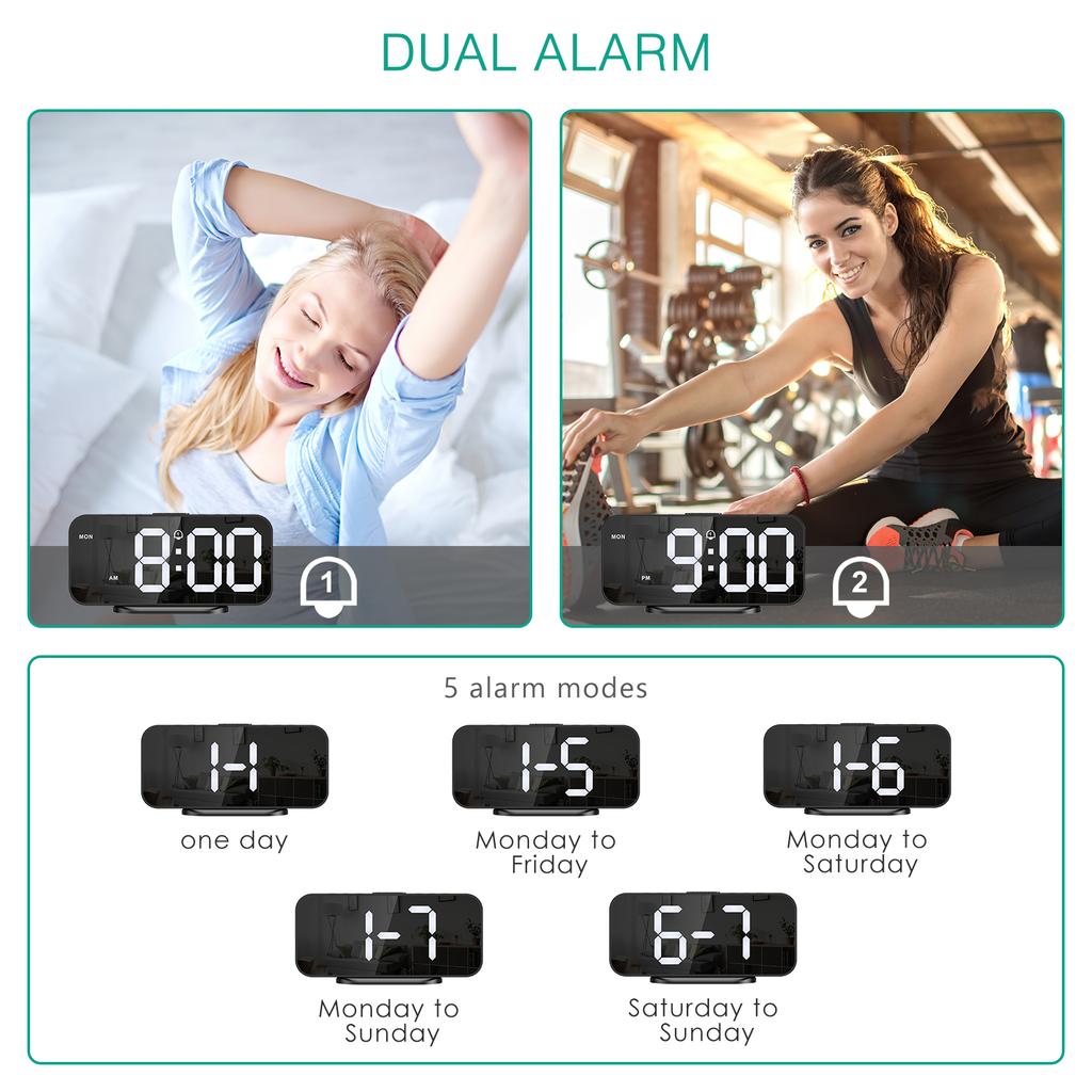 Digitaler Wecker 6,7 Zoll LED-Uhr Nachttisch Desktop Elektronische Tischuhren Schlummerzeit Nacht Wecker 12/24H
