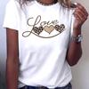 Leopard Heart Print Tshirt Women Sleeve Crew Neck Casual Top for Spring Summer Trendy Choice Harajuku Sleeve Aesthetic Clothes