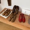 Korean Version of Retro Flat-bottomed Mary Jane Women's Shoes 2025 New Straps Round Head Suede Ballet Soft Sole Shallow Mouth Single Shoes