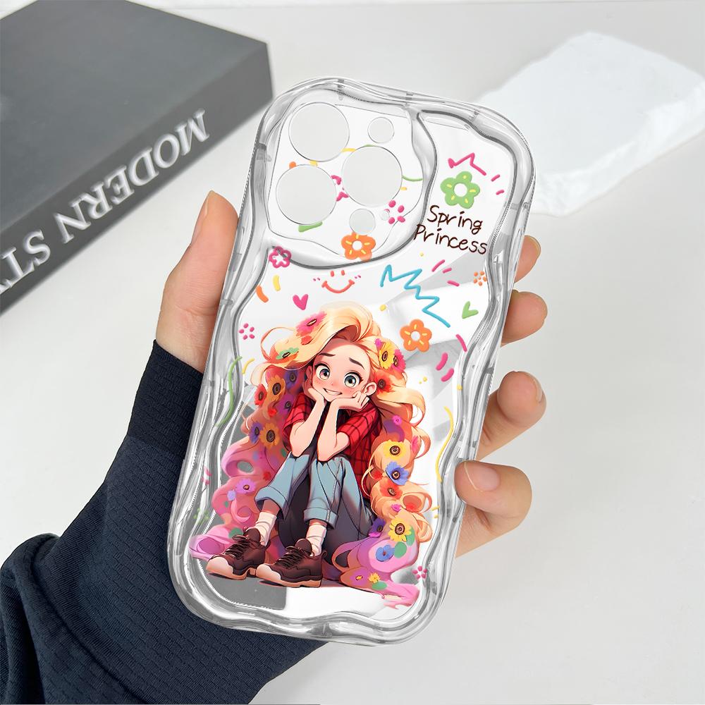 Niedliches Cartoon-Muster Creme Textur Gehäuse Wellenförmiger Rand Weiche Silikonhülle Handyhülle für Huawei Honor Infinix Tecno iPhone