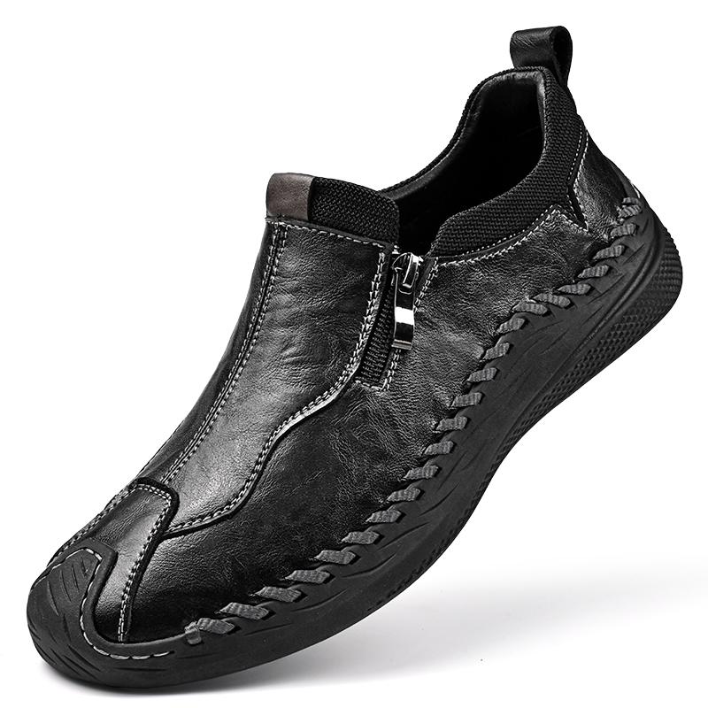 

Чоловіче повсякденне взуття з натуральної шкіри ручної роботи Зручні мокасини Чоловіче ділове взуття на низькій підошві 46 чорний