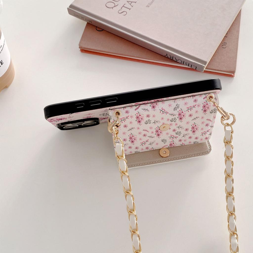 Vintage Floral Lanyard Wallet Case Mobile Phone Case for iPhone 17Air 16e 11 12 13 14Plus 15Pro MaxPU Leather Full Coverage