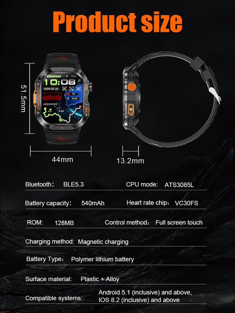SACOSDING GPS Outdoor Sports Compass BlueTooth Call Smart Watch Waterproof Flashlight Heart Rate Health Smartwatch Information Reminder
