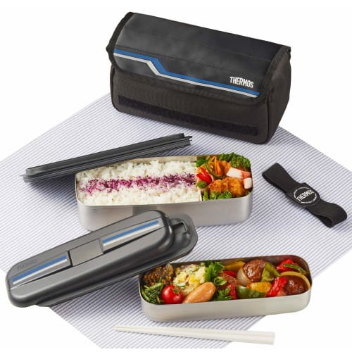 Thermos Bento Box Edelstahl Frische Lunchbox 1100ml Line Schwarz DSD-1104W L-BK