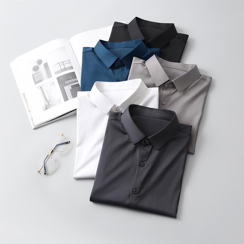 Men's Long-Sleeve Business Shirt: Solid Color, Mulberry Silk, Turn-Down Collar, 2025 Autumn Collection