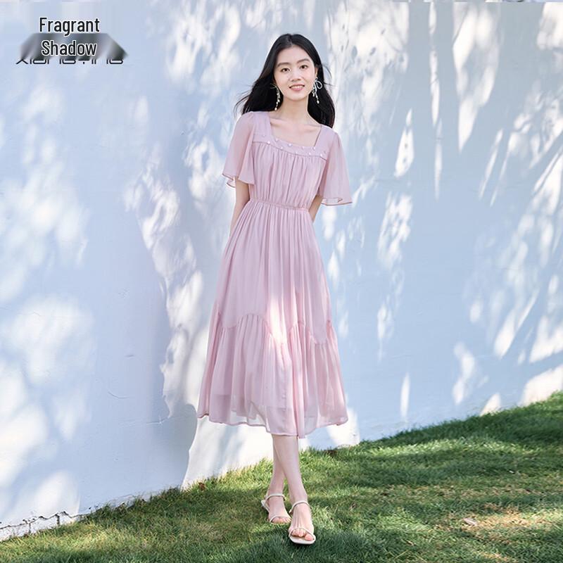 Xiangying Women s Elegant Chiffon Square Neck Dress XL