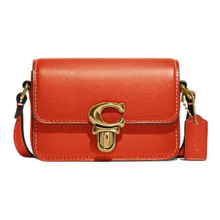 

Coach Orange Leather Studio Shoulder Bag with Gold Hardware for Daily Use Basic Set (Bag+Dust Bag)