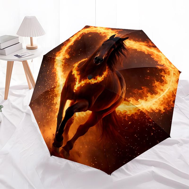 1pc FireHorse FlameRider Automatic Folding Umbrella Portable Collapsible 8-Rib Umbrella for All Seasons, Casual Outdoor Accessory, B64