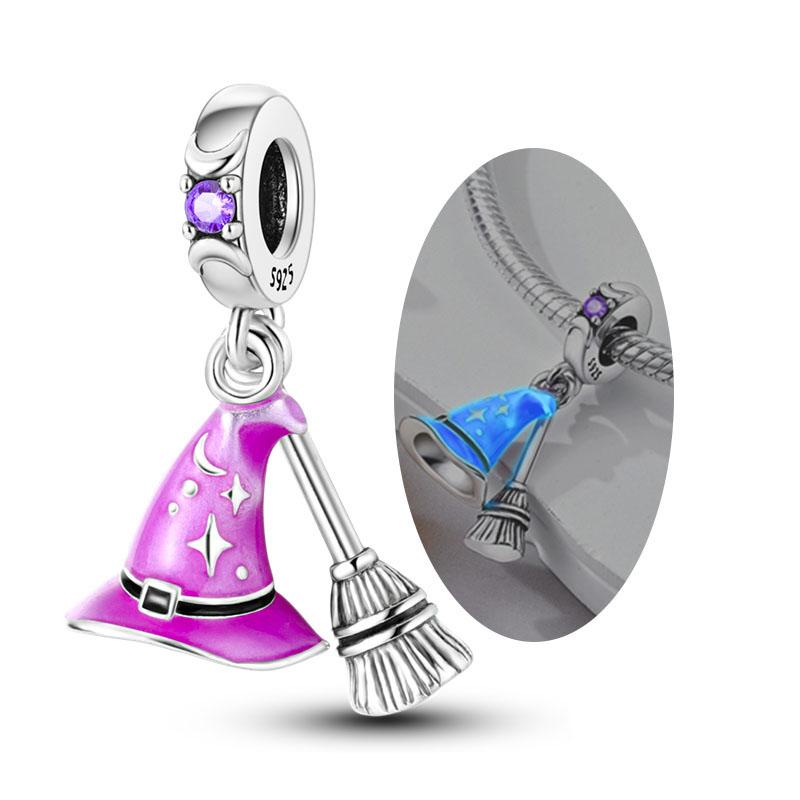 Original Copper Halloween Charm Bead Pendant Skeleton Witch Bat Pumpkin Charm Fit Bracelet Halloween Jewelry Gift