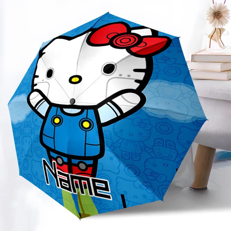 1PC Robot Hello Kitty - Custom Name Automatic Folding Umbrella - Compact 8-Rib Design, Durable Plastic & Iron, Daily Use S0106002