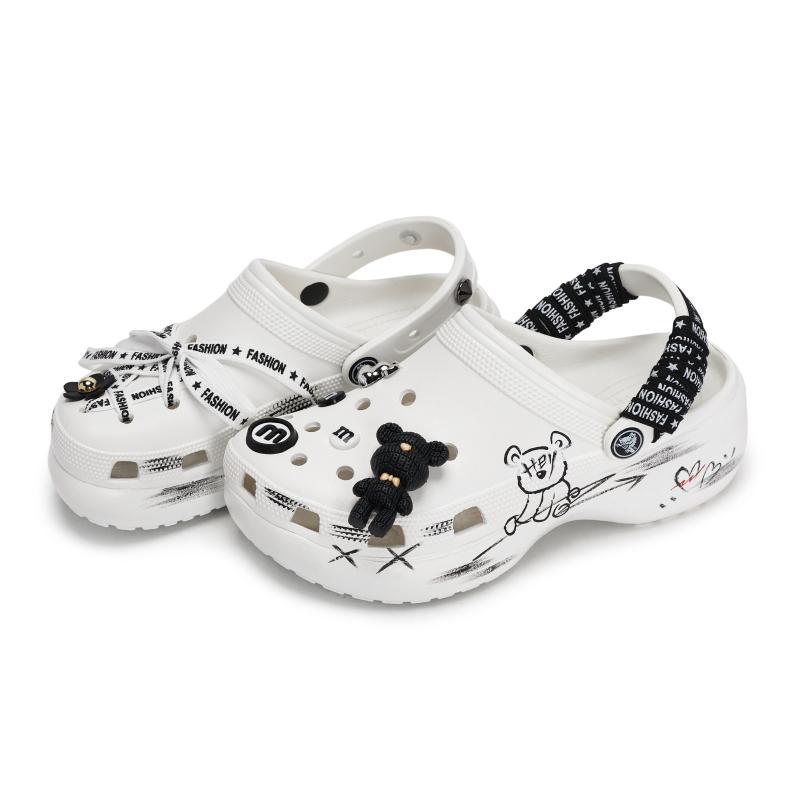 Crocs Classic Platform Clog 811 Made Bear Honey Special Shoe Box Straps Violent Bear M Bean Detachable Accessories Women's Black White
