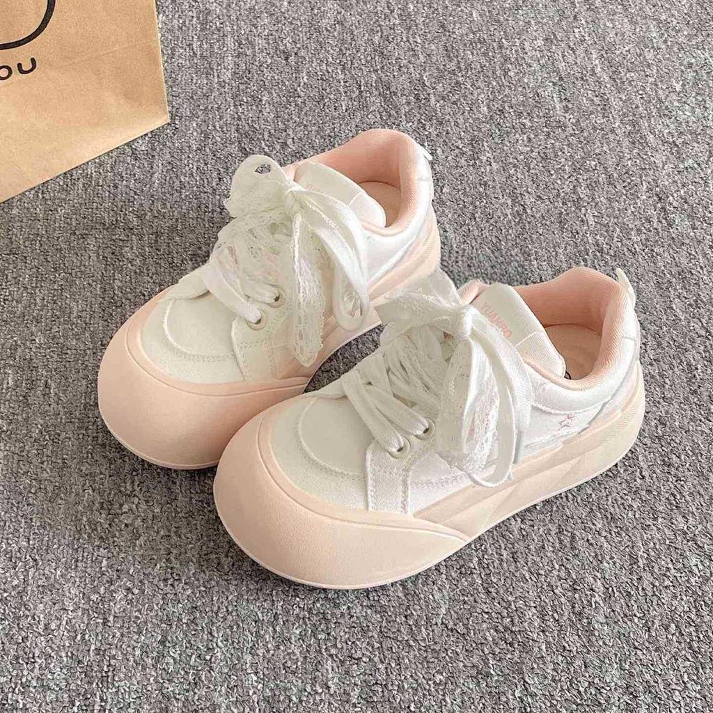 Student thick baseplate shoes women's 2025 new summer breathable little white shoes children ins trendy versatile bread shoes women