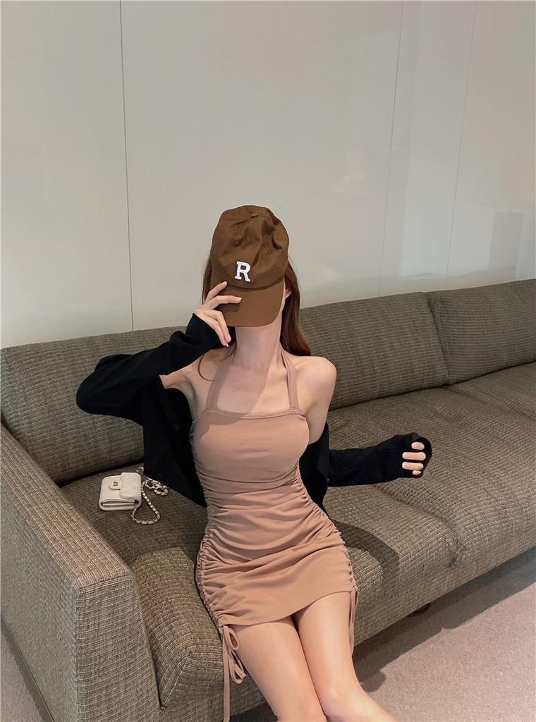 French Design Suspender Neck Dress Women's Summer Pure Desire Style Spice Girl Off-the-shoulder Tight Sexy Hip Skirt