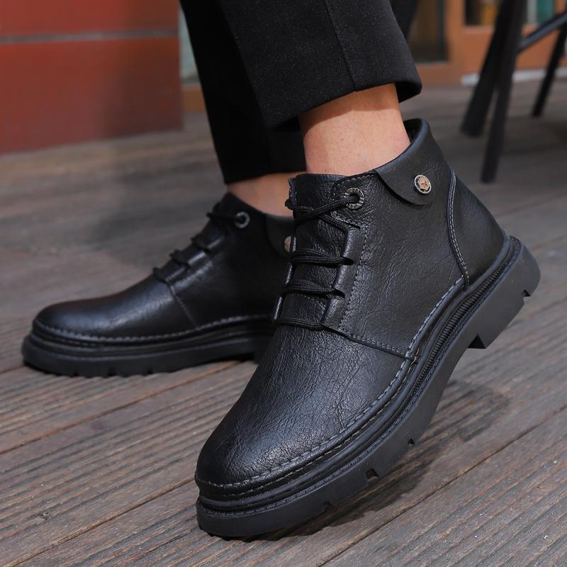 WAERTA Men Designer Leather Shoes Handmade Luxury Leisure Casual Moccasin Fashion Ankle Boots Comfortable Non-slip Winter Plush