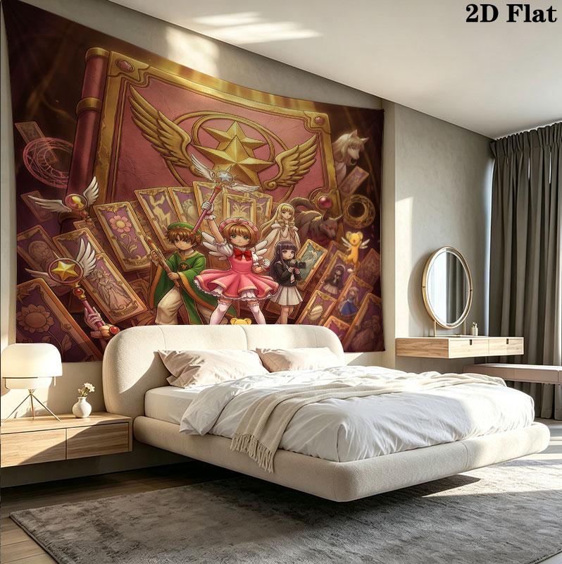 Cardcaptor Sakura Wall Tapestry Aesthetic Wall Hanging Printed Fabric Blanket Decorative Tapestries For Bedroom Living Room Home Decor
