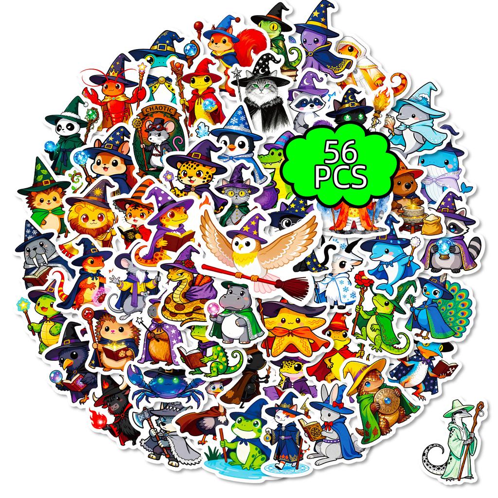 56 Cartoon Animal Wizard Graffiti Stickers Do Not Repeat Creative Cute Animal Waterproof Decorative Stickers