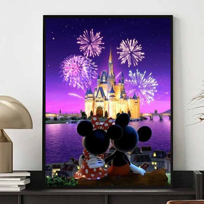 Disney Diamond Painting Mickey and Minnie Castle Fireworks Romantic Freeze-frame Wall Decoration Full Diamond Cross-stitch DIY Gift Home Decoration