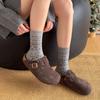 Damen Fair Isle Schneeflocken Mid-Calf Socken - Retro Ethno Stil, Herbst/Winter Baumwoll-Krempelsocken