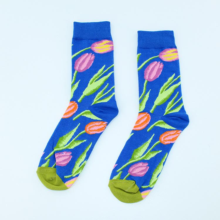 Chaussettes Femmes Drôles Mignonnes Dessin Animé Fruits Avocat Œuf Peinture à l'Huile Van Gogh Rayures Heureux Japonais Harajuku Chaussettes de Skateboard