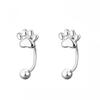 S925 Silver Cat Paw Screw Ear Hook Earrings for Women - Trendy 2025 Design