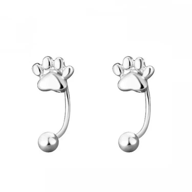 S925 Silver Cat Paw Screw Ear Hook Earrings for Women - Trendy 2025 Design