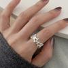 PANJBJ 925 Sterling Silver Geometric Black Stone Rings for Women Girl Korean Simple Adjustable Couple Jewelry Dropshipping