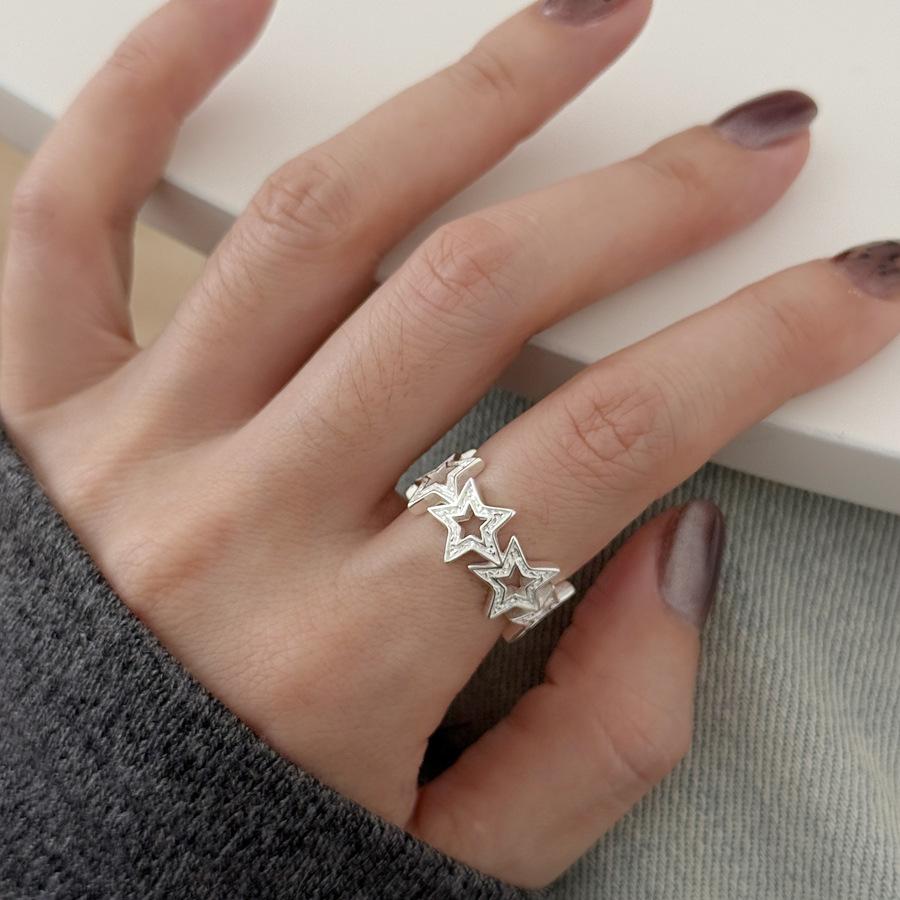 PANJBJ 925 Sterling Silver Geometric Black Stone Rings for Women Girl Korean Simple Adjustable Couple Jewelry Dropshipping