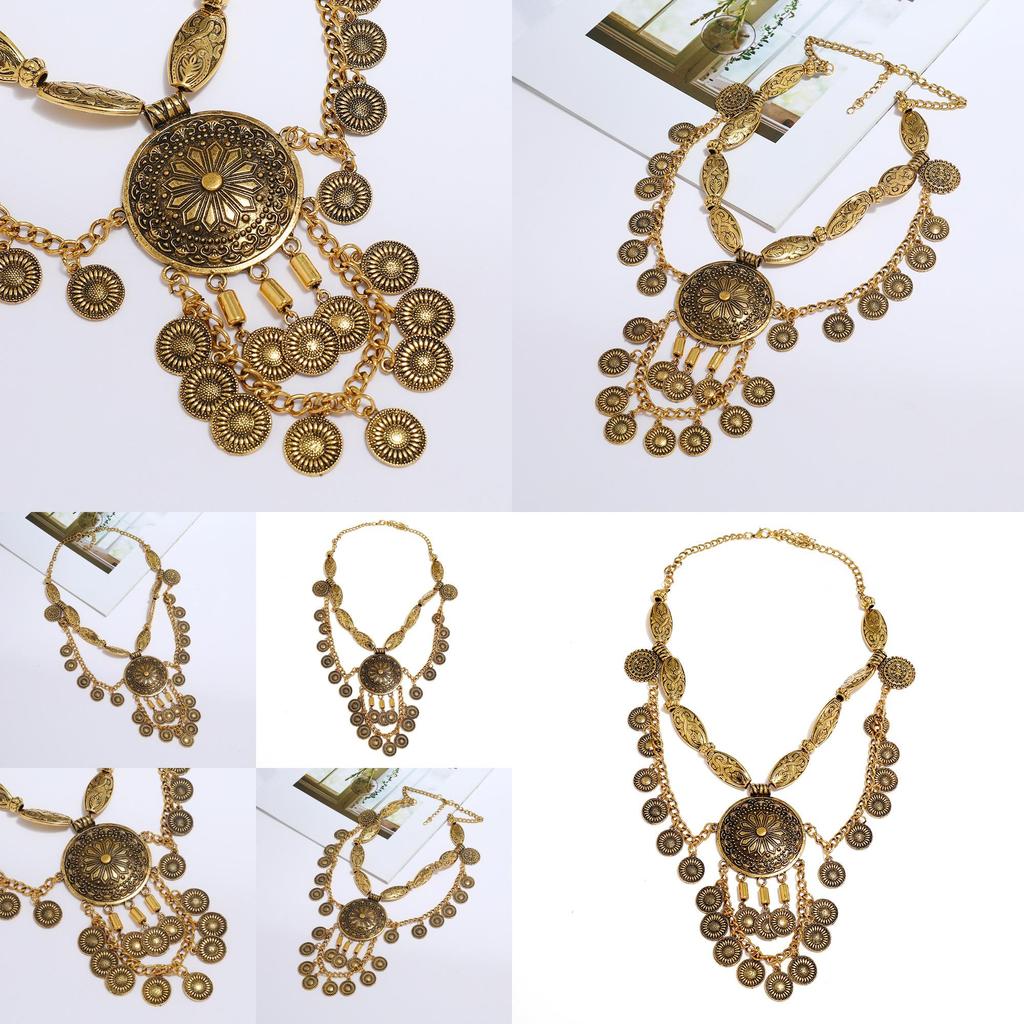 Retro Alloy Coin Necklace For Ethnic Inspired Boho Style With Geometric Pendant