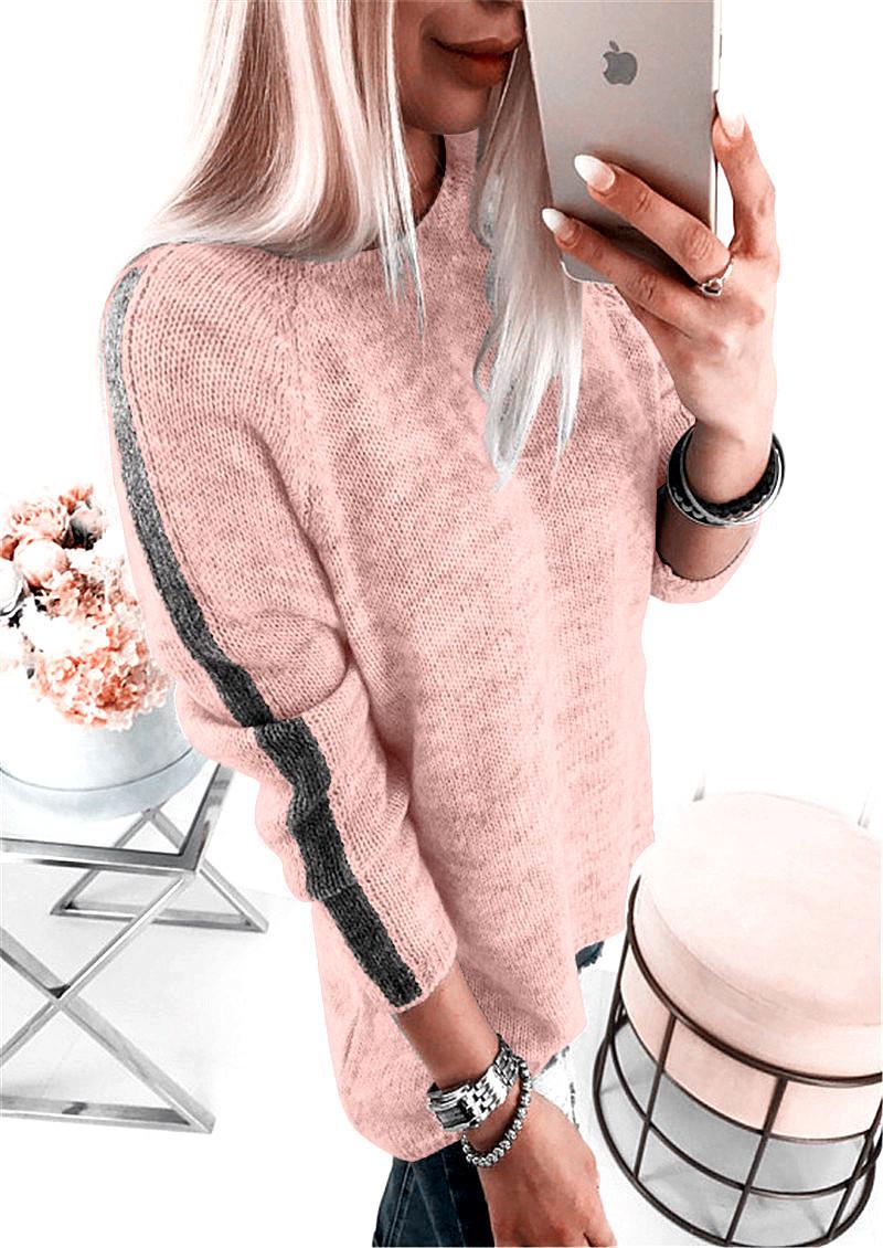 2024 Autumn/Winter Women s Casual Round Neck Knitted Pullover Sweater Small розовый