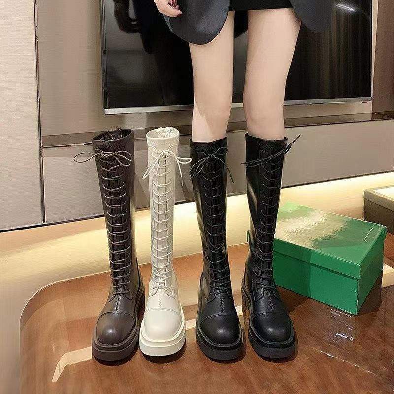 Thin Long Martin Boots Black Thick-soled Thin Lace-up High Boots Knee Long Knight Boots Women's 2025 New Boots