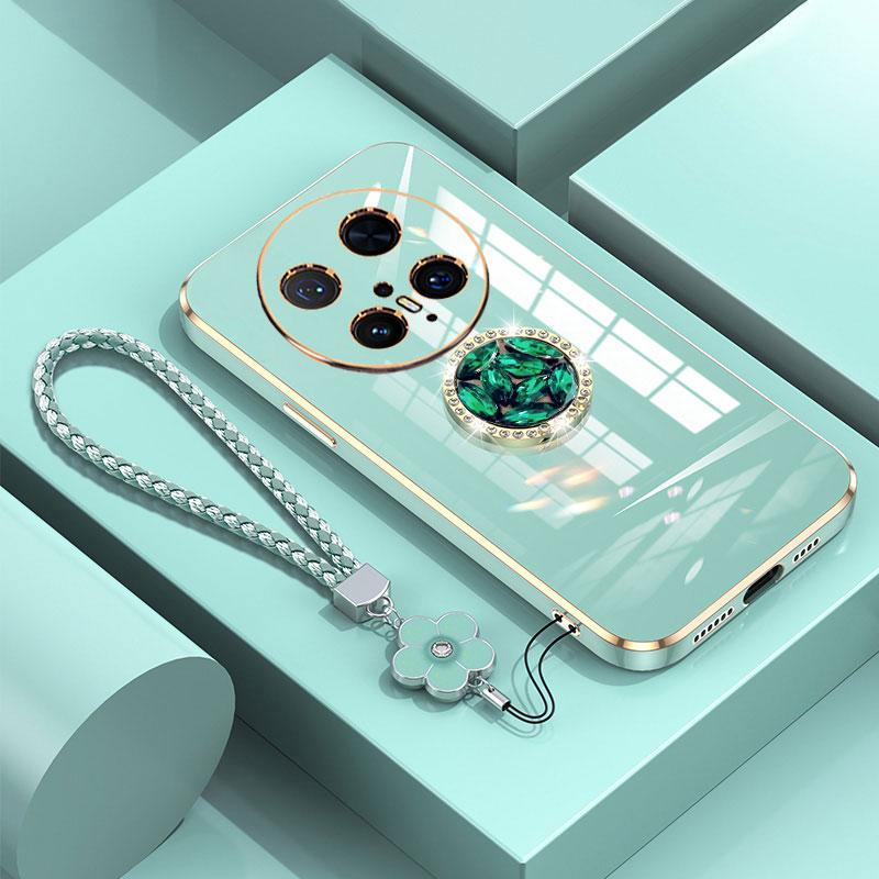 

Чехол Mate70pro, роскошный чехол с бриллиантовым кольцом для Huawei Mate 70 60 50 30 pro 20x, чехол для телефона с цветочным шнурком, чехлы с покрытием 70pro Mate70 pro&Case & Holder светло-зеленый